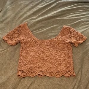 Pink Floral Laced Crop Top with Scalloped Edging